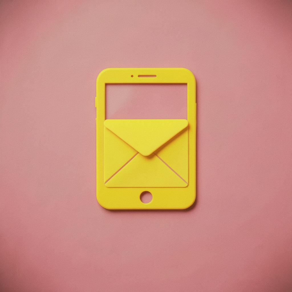 Minimal graphic of a phone and envelope icon on a dusty pink background, clean and friendly mood